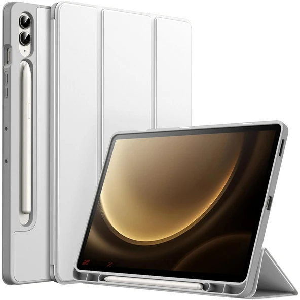 Samsung Galaxy Tab S9 Fe Plus X610 12.4 İnç Kılıf Premium Silikon Kalem Bölmeli Smart Case  Gri ürün görseli 1