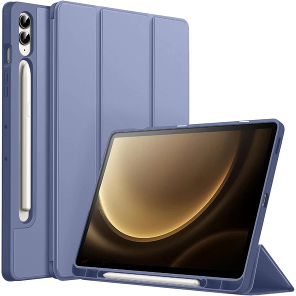 Samsung Galaxy Tab S9 Fe Plus X610 12.4 İnç Kılıf Premium Silikon Kalem Bölmeli Smart Case  Lavanta ürün görseli 1