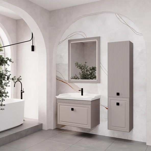 Denko Hana 80 cm (Bej) Banyo Dolabı Takımı ve Boy Dolabı ürün görseli 1