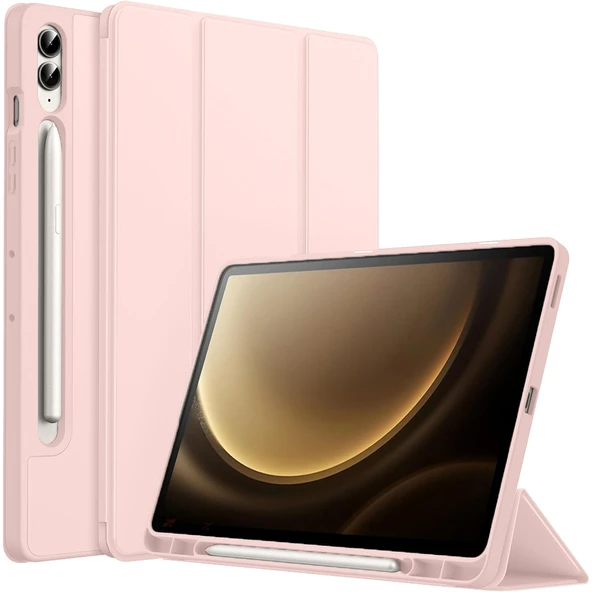 Samsung Galaxy Tab S9 Fe Plus X610 12.4 İnç Kılıf Premium Silikon Kalem Bölmeli Smart Case  Pembe ürün görseli 1