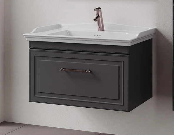 Denko Era 80 cm (Antrasit) Banyo Dolabı (Alt Modül Lavabo) ürün görseli 1