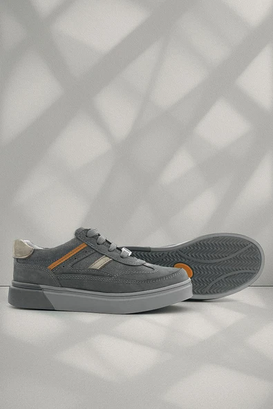 Rakerplus Gri Hakiki Deri Bağcıklı Gri Tabanlı Çocuk Sneaker Ayakkabı ürün görseli 1