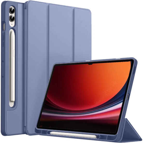 Samsung Galaxy Tab S9 Plus X810 12.4 İnç Kılıf Premium Silikon Kalem Bölmeli Smart Case  Lavanta ürün görseli 1