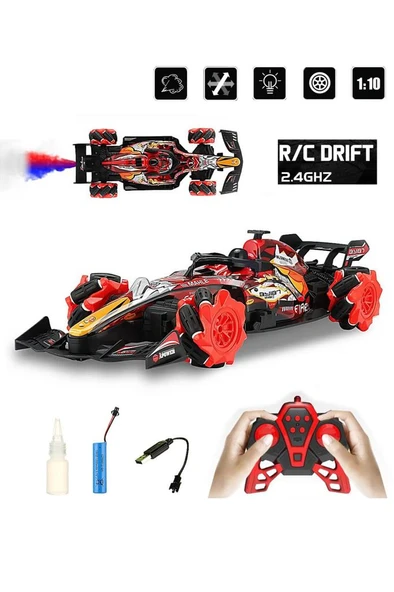 Sesli Işıklı Şarjlı 1:10 Büyük Ölçek Kumandalı Duman Atan Full Fonksiyon F1 Araç RC Oyuncak Araba ürün görseli 1