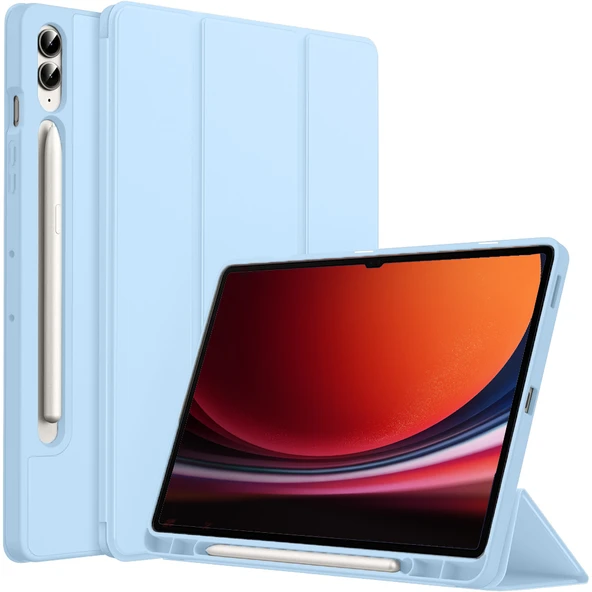 Samsung Galaxy Tab S9 Plus X810 12.4 İnç Kılıf Premium Silikon Kalem Bölmeli Smart Case  Mavi ürün görseli 1