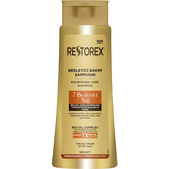 Restorex 7 Besleyici Yağ ile Parlaklık ve Yumuşaklık Veren Besleyici Bakım Şampuanı 500 ml, Bitki Özlü ve Paraben İçermez ürün görseli 1