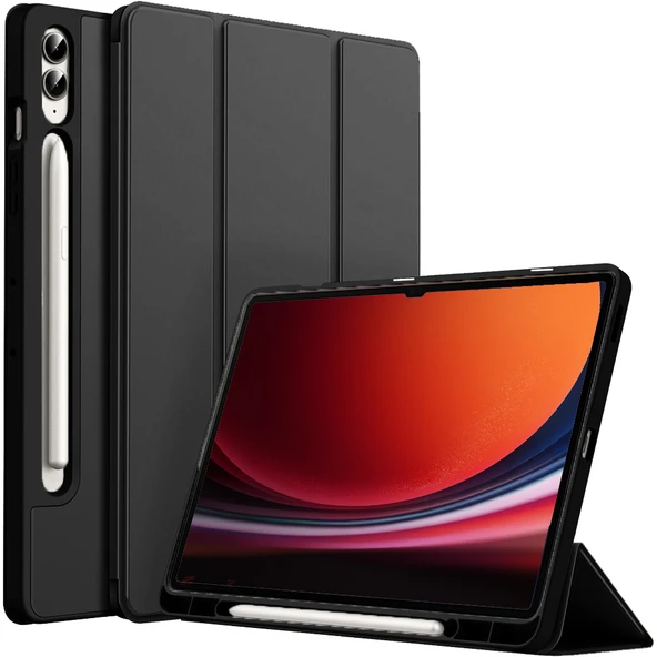 Samsung Galaxy Tab S9 Plus X810 12.4 İnç Kılıf Premium Silikon Kalem Bölmeli Smart Case  Siyah ürün görseli 1