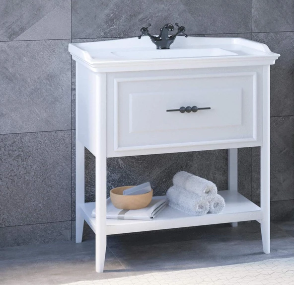 Denko Öykü 80 cm (Beyaz) Banyo Dolabı (Alt Modül Lavabo) ürün görseli 1