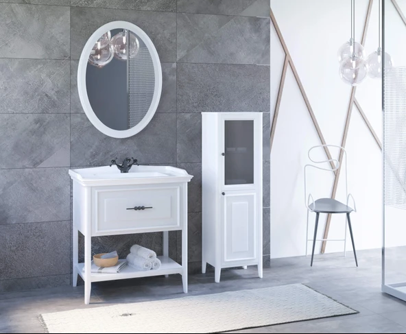 Denko Öykü 80 cm (Beyaz) Banyo Dolabı Takımı ve Boy Dolabı ürün görseli 1