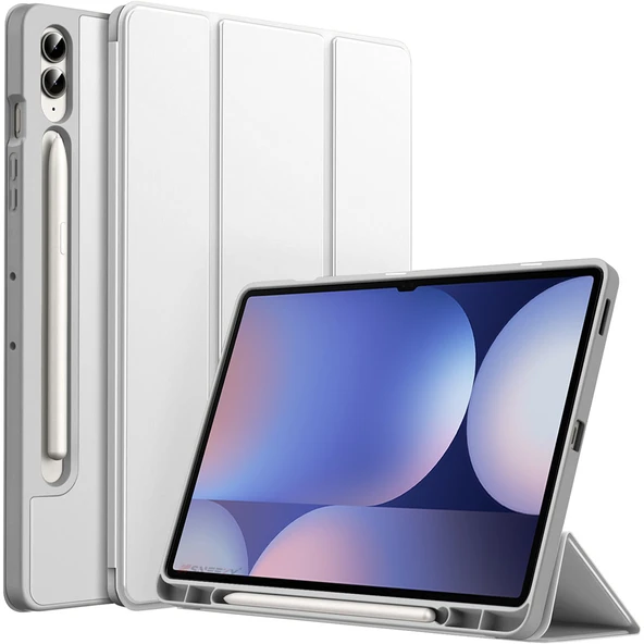 Samsung Galaxy Tab S10 Plus X820 12.4 İnç Kılıf Premium Silikon Kalem Bölmeli Smart Case  Gri ürün görseli 1