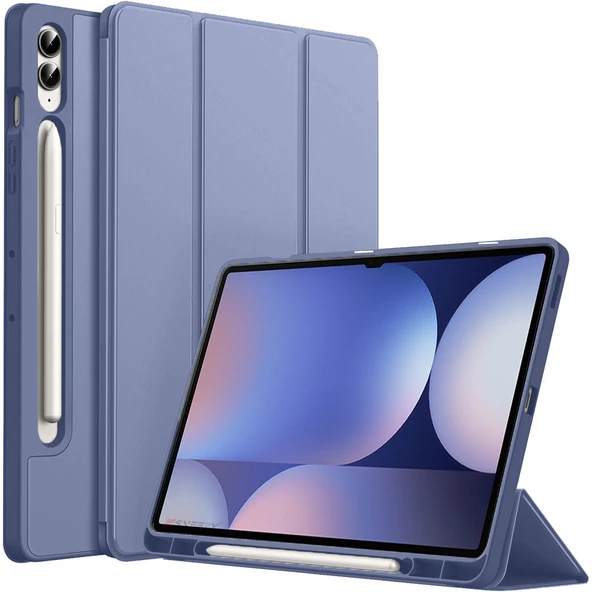 Samsung Galaxy Tab S10 Plus X820 12.4 İnç Kılıf Premium Silikon Kalem Bölmeli Smart Case  Lavanta ürün görseli 1
