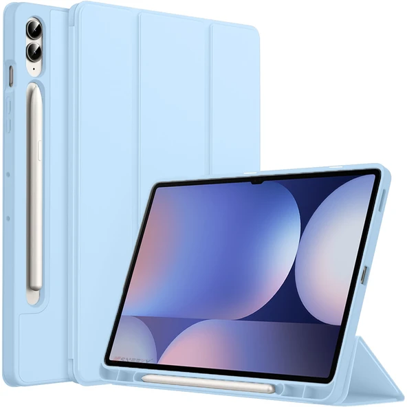 Samsung Galaxy Tab S10 Plus X820 12.4 İnç Kılıf Premium Silikon Kalem Bölmeli Smart Case  Mavi ürün görseli 1
