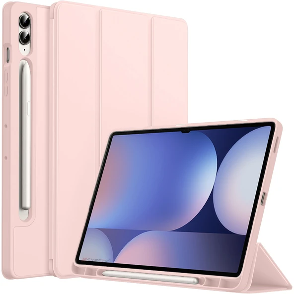 Samsung Galaxy Tab S10 Plus X820 12.4 İnç Kılıf Premium Silikon Kalem Bölmeli Smart Case  Pembe ürün görseli 1