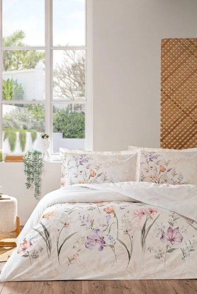 Özdilek White Lily Lila Çift Kişilik %100 Pamuk Nevresim Takımı ürün görseli 1