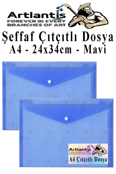 Mavi A4 Çıtçıtlı Dosya Şeffaf Renkli Zarf Dosya 2 Adet Çıt Çıtlı Dosya Su Geçirmez 100 Yaprak Kapasite ürün görseli 1