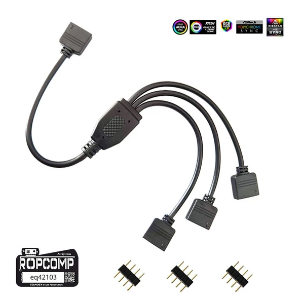 Ropcomp PC Kasa ve LED Aydınlatma için 3 Çıkışlı 4-Pin RGB Splitter ürün görseli 1