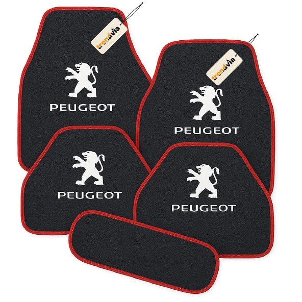 Antrasit Kırmızı Renk Peugeot Araçlar İçin 5 Parça Halı Oto Paspas  Kaymaz ve Dayanıklı Zemin Koruma Seti ürün görseli 1