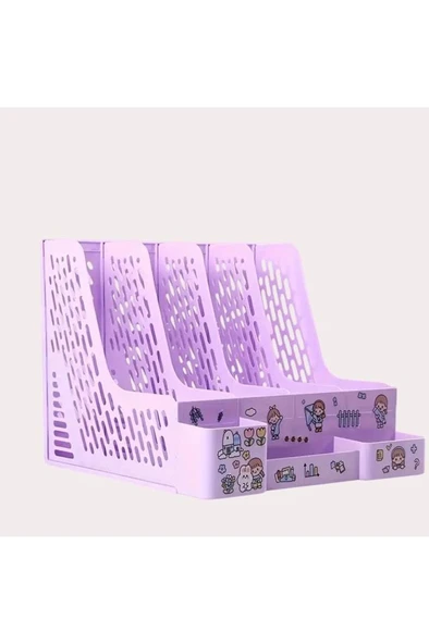 Ops MG 124 Pastel Mor 4 Bölmeli Modüler Tasarım Organizer Kalemlikli Magazinlik Klasör Arşiv Kutusu Demonte ürün görseli 1