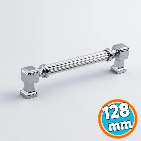 Mobilya Çekmece Mutfak Dolabı Dolap Kulpları Kulb 22.4 cm 128 mm Çizgili Krom Renk Metal Kulp ürün görseli 1