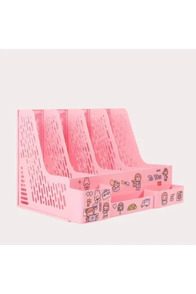 Ops MG 124 Pastel Pembe 4 Bölmeli Modüler Tasarım Organizer Kalemlikli Magazinlik Klasör Arşiv Kutusu Demonte ürün görseli 1