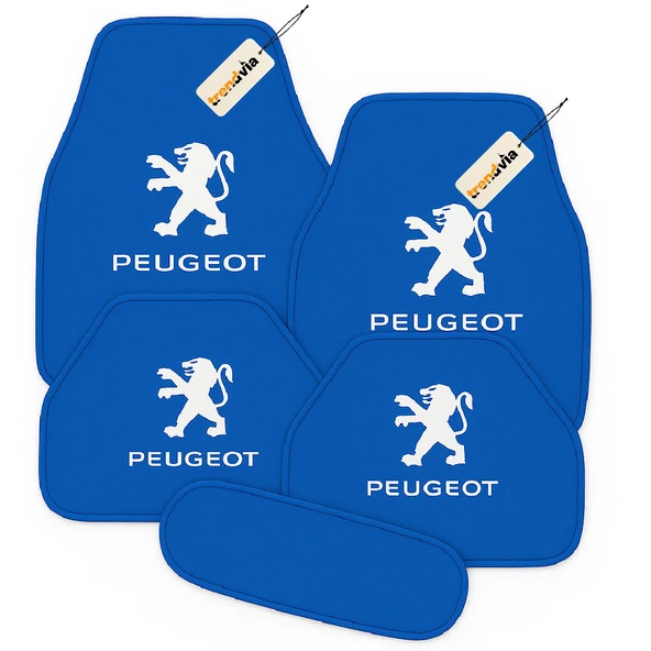 Mavi Renk Peugeot Araçlar İçin 5 Parça Halı Oto Paspas  Kaymaz ve Dayanıklı Zemin Koruma Seti ürün görseli 1