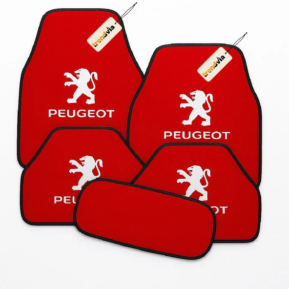 Kırmızı Renk Peugeot Araçlar İçin 5 Parça Halı Oto Paspas  Kaymaz ve Dayanıklı Zemin Koruma Seti ürün görseli 1