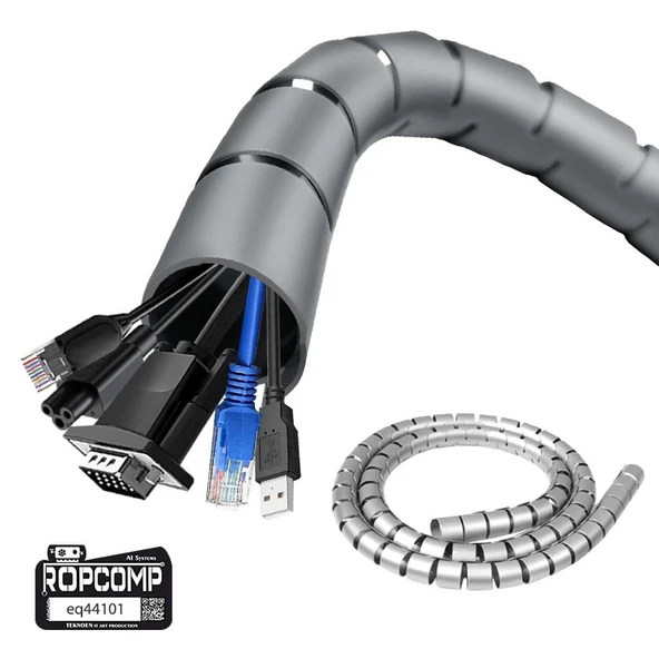 Ropcomp Spiral Kablo Kanalı Kablo Düzenleyici Toplayıcı Tutucu 1.5M 22mm (Gri) ürün görseli 1