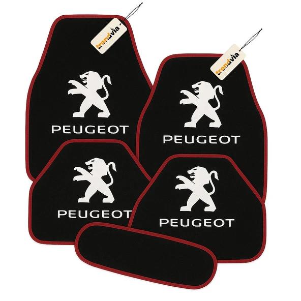 Siyah Kırmızı Renk Peugeot Araçlar İçin 5 Parça Halı Oto Paspas  Kaymaz ve Dayanıklı Zemin Koruma Seti ürün görseli 1
