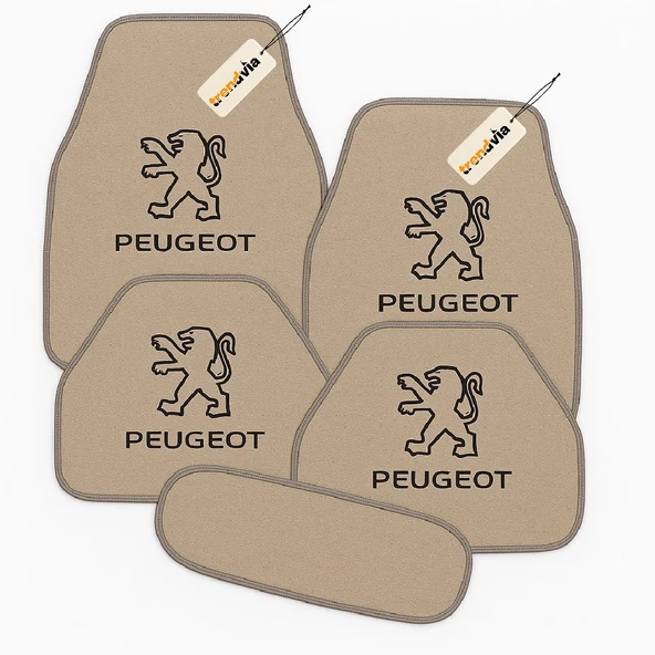 Bej Renk Peugeot Araçlar İçin 5 Parça Halı Oto Paspas  Kaymaz ve Dayanıklı Zemin Koruma Seti ürün görseli 1