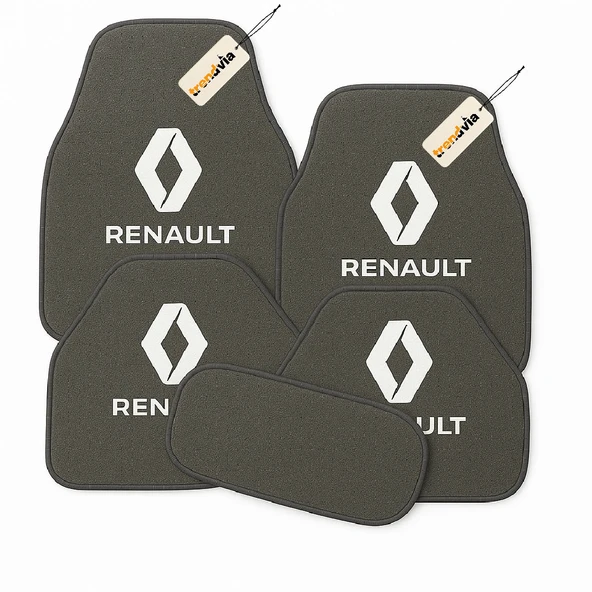 Gri Renk Renault Uyumlu 5’li Halı Paspas Takımı  Kaymaz Tabanlı, Yıkanabilir Oto Paspas Seti ürün görseli 1