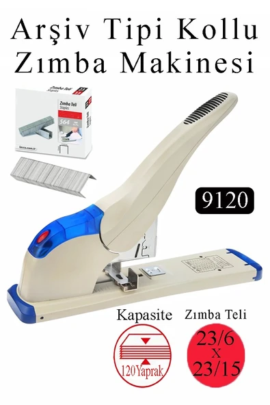 Büyük Boy Zımba Makinesi 1 Adet 9120 Arşiv Tipi Zımba Makinası 120 Yaprak Kapasiteli Zımba Teli Hediyeli Kollu Zımba ürün görseli 1