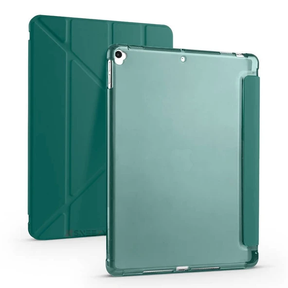 Apple iPad 9.Nesil 10.2 İnç 2021 Uyumlu Üçgen Katlanabilir Kalemlikli Standlı Akıllı Kılıf  Haki ürün görseli 1