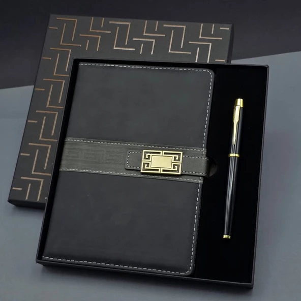 Siyah Tokalı Tarihsiz Ajanda Defter Kalem Set ürün görseli 1