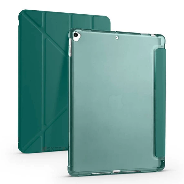 Apple iPad 8.Nesil 10.2 İnç 2020 Uyumlu Üçgen Katlanabilir Kalemlikli Standlı Akıllı Kılıf  Haki ürün görseli 1