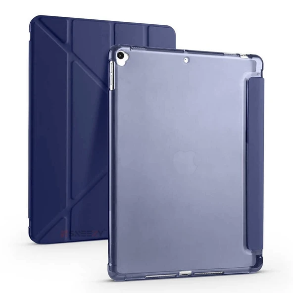 Apple iPad 9.Nesil 10.2 İnç 2021 Uyumlu Üçgen Katlanabilir Kalemlikli Standlı Akıllı Kılıf  Lacivert ürün görseli 1