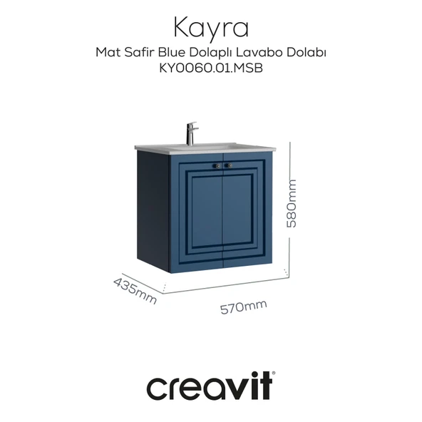 Kayra Mat Safir Blue Kapaklı Lavabo Dolabı 60 cm ürün görseli 1