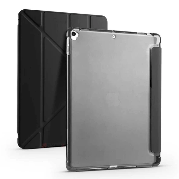 Apple iPad 9.Nesil 10.2 İnç 2021 Uyumlu Üçgen Katlanabilir Kalemlikli Standlı Akıllı Kılıf  Siyah ürün görseli 1