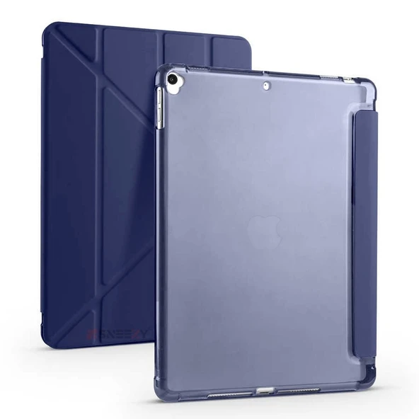 Apple iPad 8.Nesil 10.2 İnç 2020 Uyumlu Üçgen Katlanabilir Kalemlikli Standlı Akıllı Kılıf  Lacivert ürün görseli 1