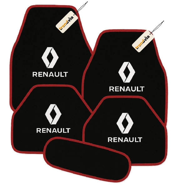 Siyah Kırmızı Renk Renault Uyumlu 5’li Halı Paspas Takımı  Kaymaz Tabanlı, Yıkanabilir Oto Paspas Seti ürün görseli 1