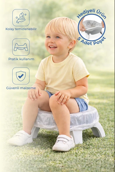 Babyjem 2 İn 1 Portatif Katlanabilir Seyahat Lazımlığı Klozet Adaptörü Soft Gri + 5 Hediye Poşet ürün görseli 1