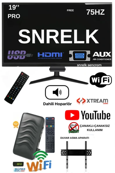 SNRELK 19'' 49 EKRAN PRO DAHİLİ HOPARLÖR (DAHİLİ WİFİ) UYDU ALICISI FULL SET TV MONİTÖR HDMI-VGA-RCA-AV-USB(MULTİMEDYA) ürün görseli 1