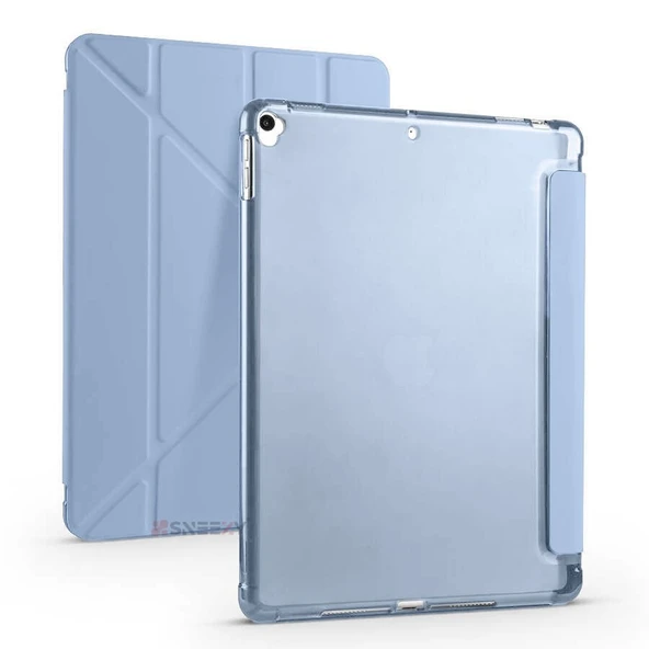 Apple iPad Pro 10.5 / Air 10.5 İnç Uyumlu Üçgen Katlanabilir Kalemlikli Standlı Akıllı Kılıf  Mavi ürün görseli 1