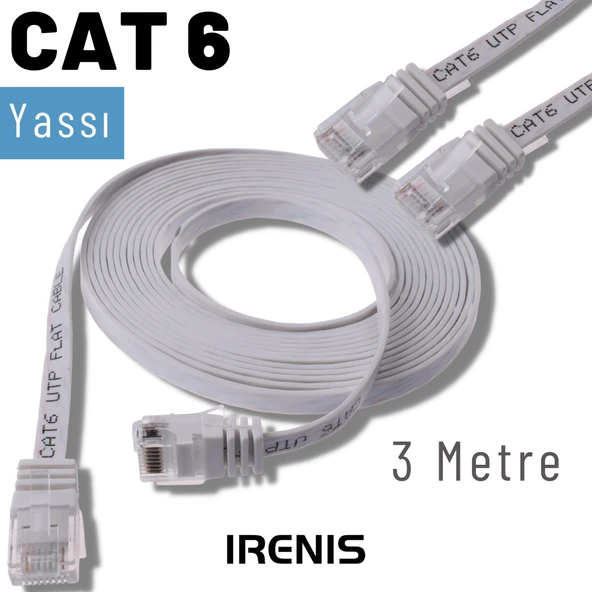 IRENIS 3 Metre CAT6 Kablo Yassı Ethernet Network Lan Ağ İnternet Kablosu ürün görseli 1