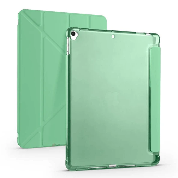 Apple iPad 8.Nesil 10.2 İnç 2020 Uyumlu Üçgen Katlanabilir Kalemlikli Standlı Akıllı Kılıf  Yeşil ürün görseli 1