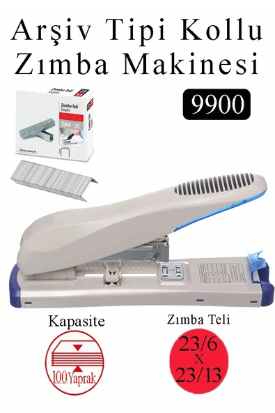 Büyük Boy Zımba Makinesi 1 Adet 9900 Arşiv Tipi Zımba Makinası 100 Yaprak Kapasiteli Zımba Teli Hediyeli Kollu Zımba ürün görseli 1