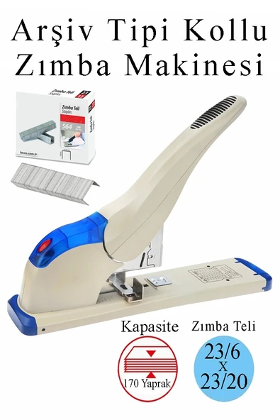 Büyük Boy Zımba Makinesi 1 Adet 9170 Arşiv Tipi Zımba Makinası 170 Yaprak Kapasiteli Zımba Teli Hediyeli Kollu Zımba ürün görseli 1