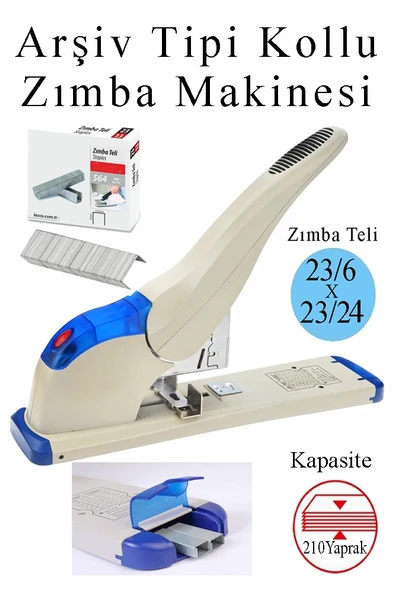 Büyük Boy Zımba Makinesi 1 Adet 9210 Arşiv Tipi Zımba Makinası 210 Yaprak Kapasiteli Zımba Teli Hediyeli Kollu Zımba ürün görseli 1