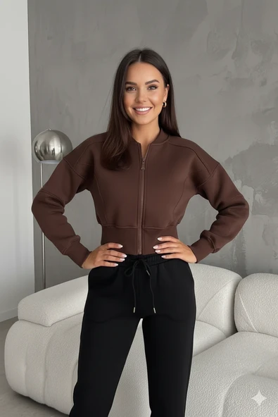 Kadın Fermuarlı Fit Cropped Sweatshirt – Sportif & Şehirli Stil ürün görseli 1