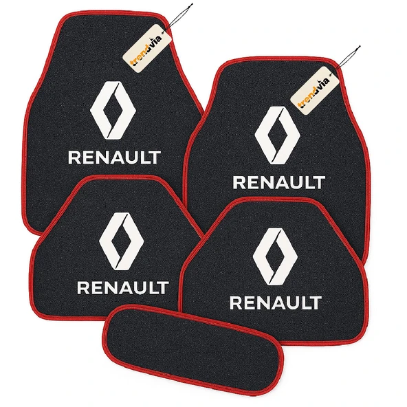 Antrasit Kırmızı Renk Renault Uyumlu 5’li Halı Paspas Takımı  Kaymaz Tabanlı, Yıkanabilir Oto Paspas Seti ürün görseli 1
