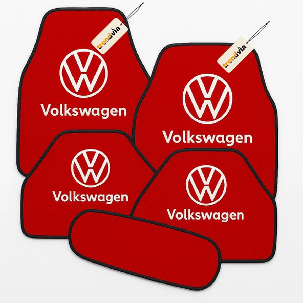 Kırmızı Renk Volkswagen Logolu Oto Halı Paspas Takımı 5 Parça, Araca Uyumlu, Dayanıklı ve Estetik ürün görseli 1